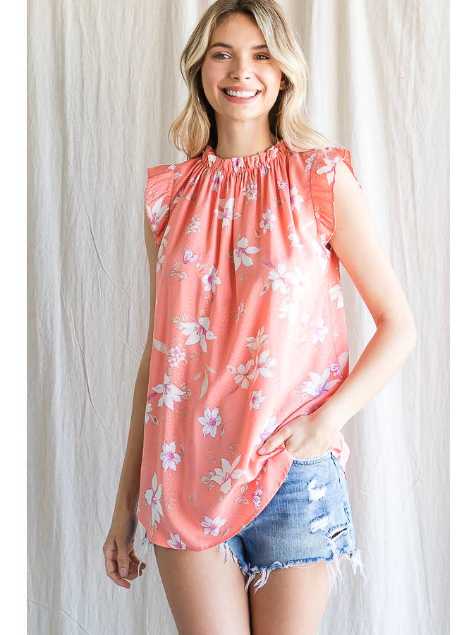 7th Ray - Wholesale Blouse - Women's - Boho Floral Ruffle Sleeve Shirred Neckline Blouse T47934