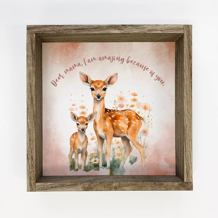 Deer Mama Wall Art - Wildlife Canvas Art - Wood Framed Art for wholesale by Hangout Home