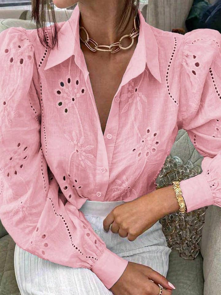 NINEXIS - Wholesale Shirt - Women's - CWTDSL0116_SINGLE BREASTED CUTOUT LONG SLEEVE SHIRT TOP1