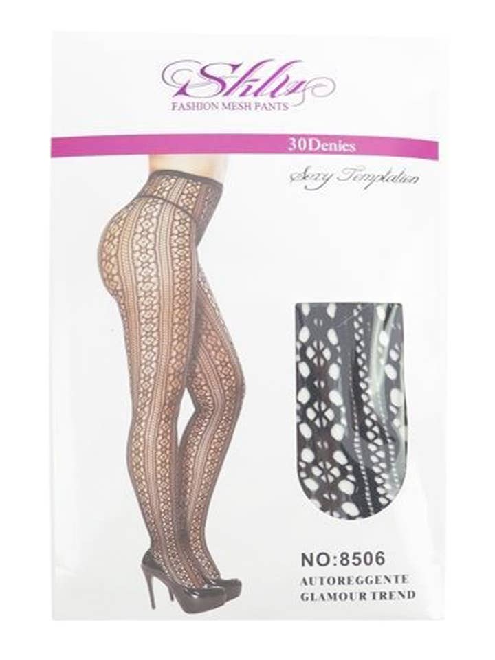 Black High Rise French Cut Floral Lace Net Sheer Tight Pantyhose for wholesale on Faire