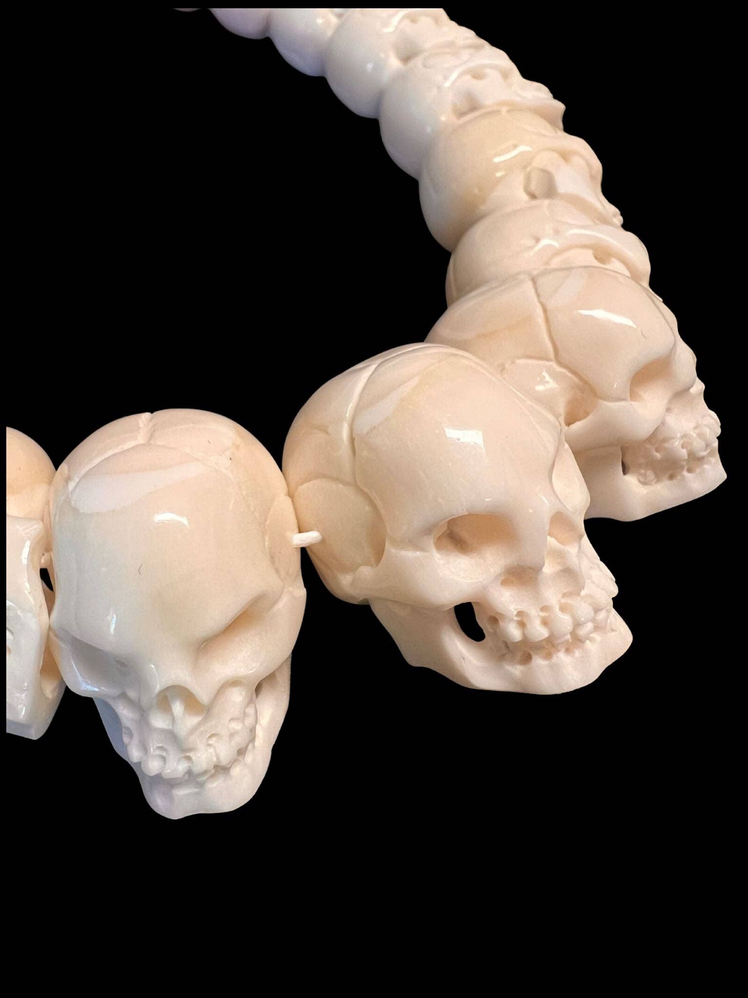 Tika - Wholesale Beaded/Pearl Necklace - Carved Bone Skull Graduated Strand2