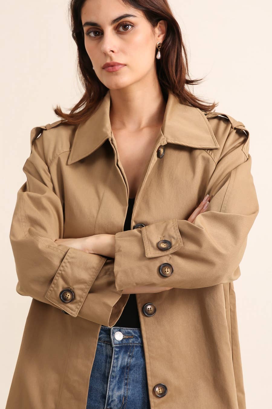 Attrait Paris – wholesale Trenchcoat - Dam – Lång trenchcoat med dold knappslå5