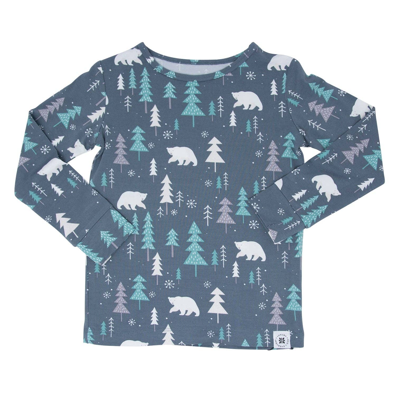 Winterwoud Winter Forest Teal Grote Kind Pyjama voor groothandel op Faire1
