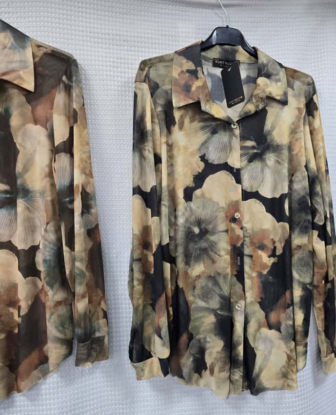 Black Vintage Floral Sateen Sheer Shirt for wholesale on Faire3