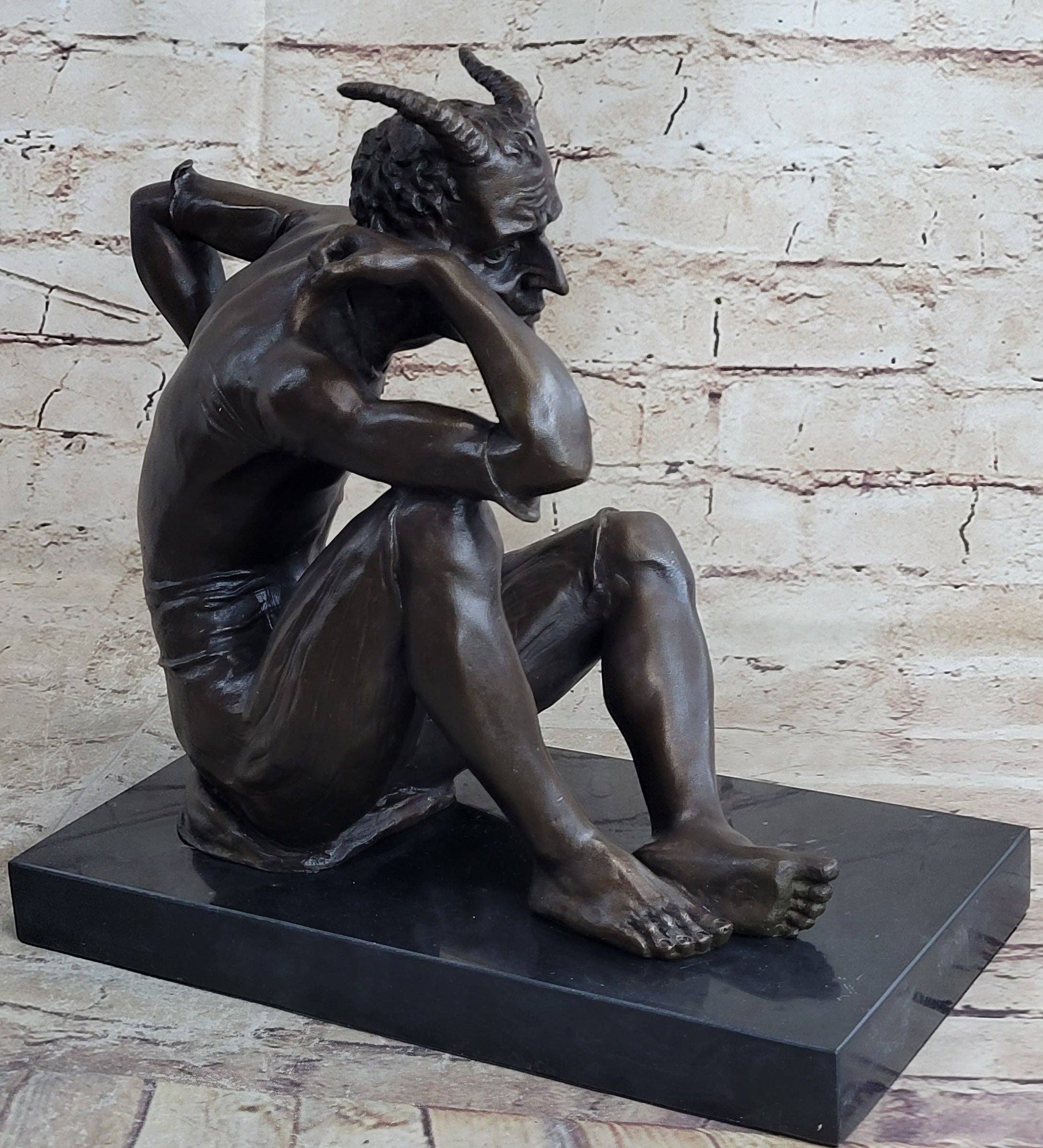 Bronzhaus - Wholesale Sculpture - Satan Devil Demon Satyr Bronze Statue Sculpture Figure Art 7.5" x 8"4