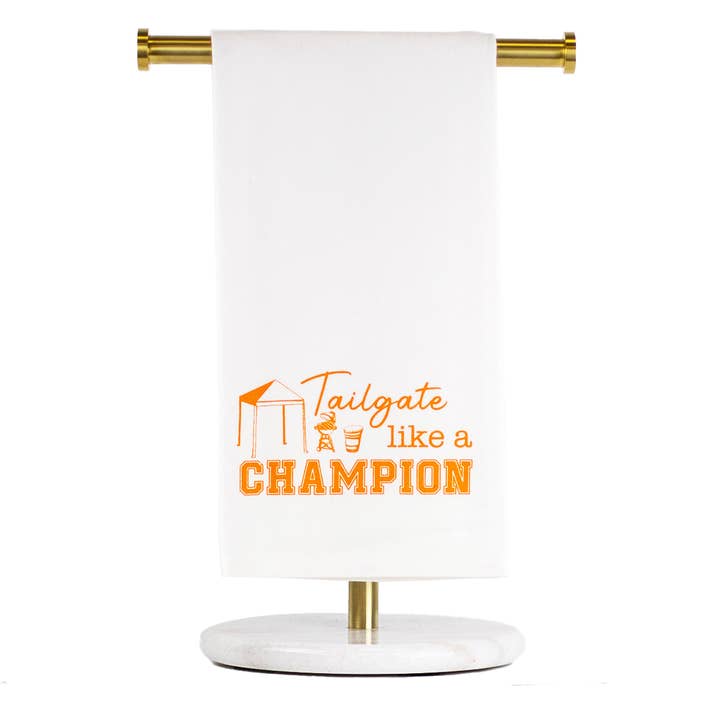 Essuie-mains Tailgate Like A Champion blanc/orange 20x28 pour la vente par The Royal Standard