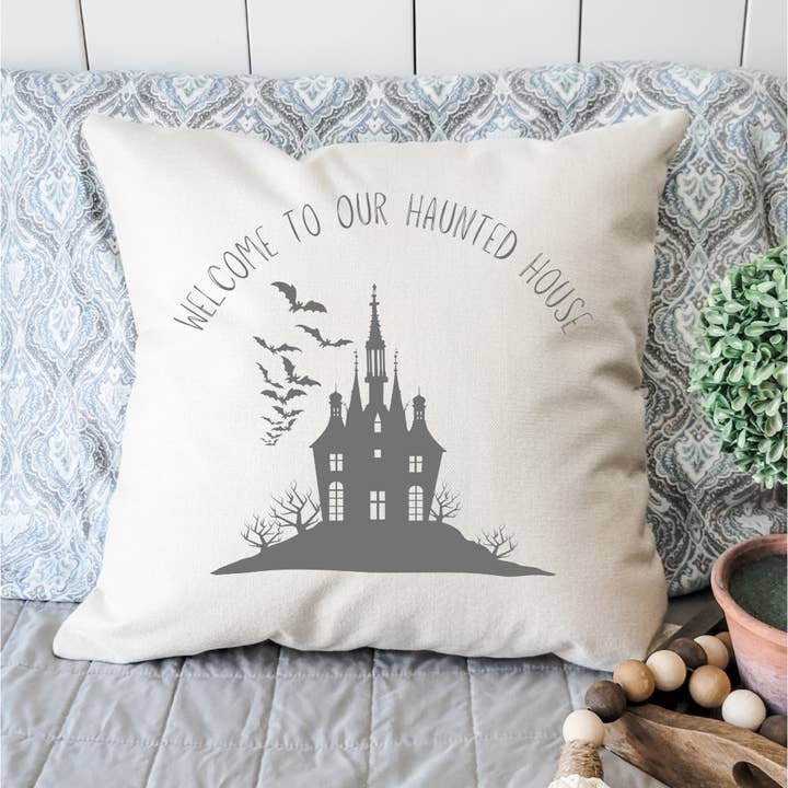 Welcome to Our Haunted House Pillow Cover for wholesale by Go Charlotte