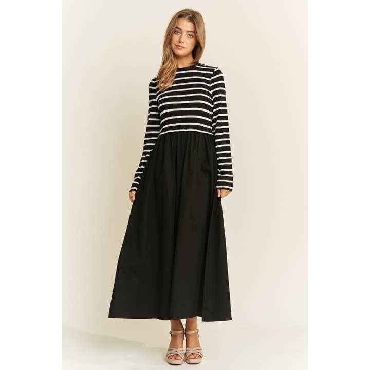 Sweet Generis - Wholesale Dress - Women's - COTTON MAXI DRESS WITH KNIT STRIPE TOP WITH LONG SLEEVES1