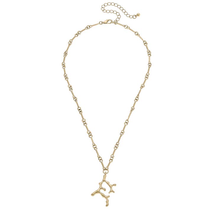 Canvas Style - Wholesale Pendant/Charm Necklace - Delmar Coral Piece Necklace in Shiny Gold