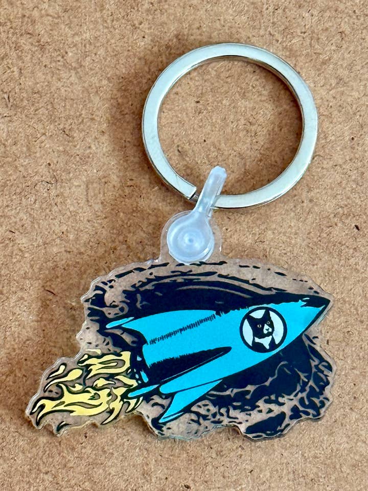 Daft Cat ROCKET 2" Kunststoff-Schlüsselanhänger für den Großhandel von Mobius Theory