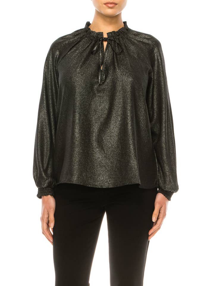 Hope & Harlow Shimmer Peasant Long Sleeve Top for wholesale by New Yorker's Apparel