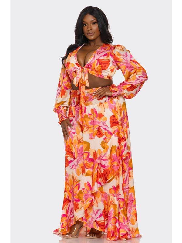 BANJUL - Wholesale Dress - Women's - BCCTD44578 PLUS 2Pc Printed Ultra-Short Tops & Maxi Dress