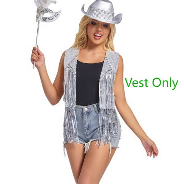 Silver Sequin Fringe Vest — Small/Medium for wholesale by KBW Global Corp.