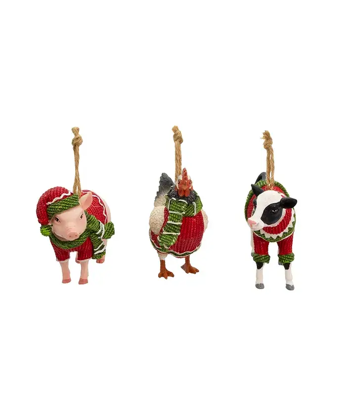 Kurt S. Adler, Inc. - Wholesale Ornament Set - 4"FARM ANIMAL W/SWEATER+SCARF 3/A3
