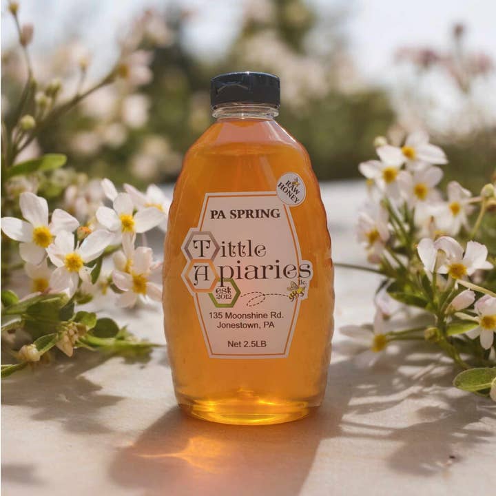 Raw PA Spring Honey - 2.5 lb Plastic Squeeze Bottle for wholesale by Tittle Apiaries, LLC