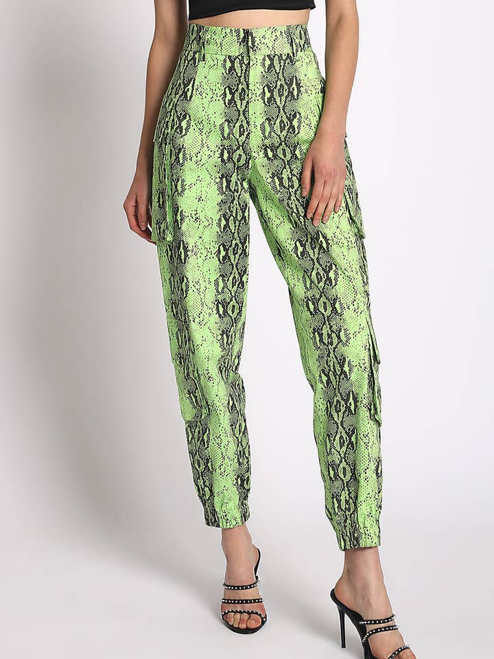 REPTILE CARGO PANTS - NEON LIME for wholesale by Sans Souci