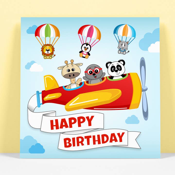 Happy Birthday - Airplane & Parachute Adventure Card for wholesale by RoleyOleyMoley