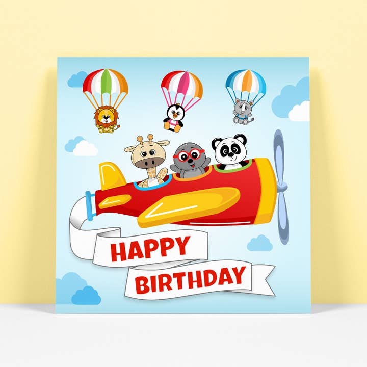 Tillykke med fødselsdagen - Airplane & Faldskærm Adventure Card for engroshandel hos RoleyOleyMoley