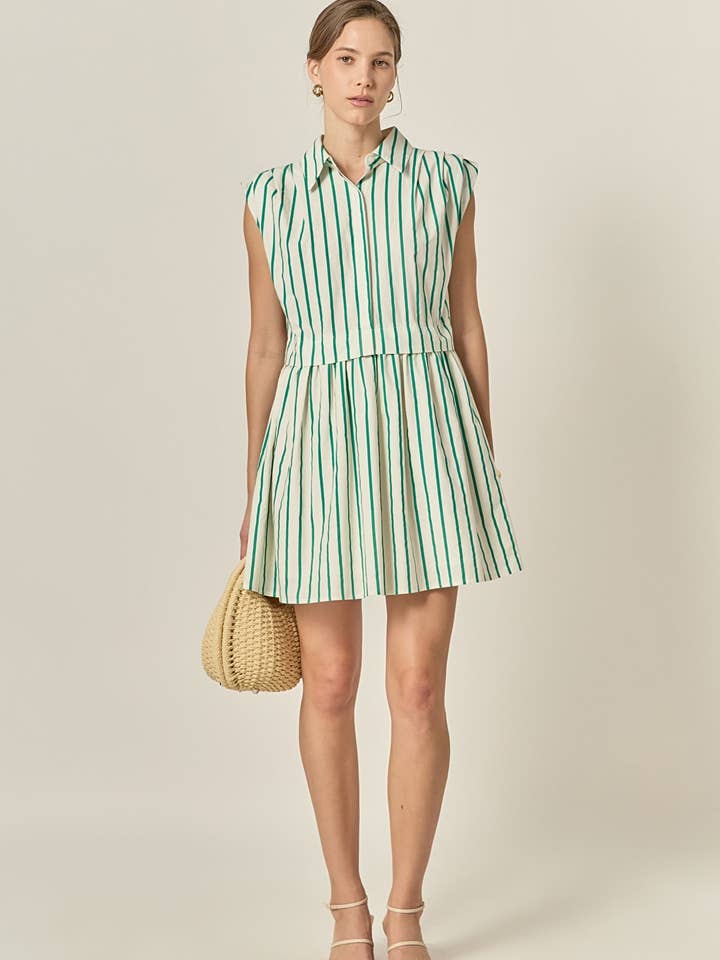 Randig plisserad axelklänning i minilängd för wholesale av English Factory