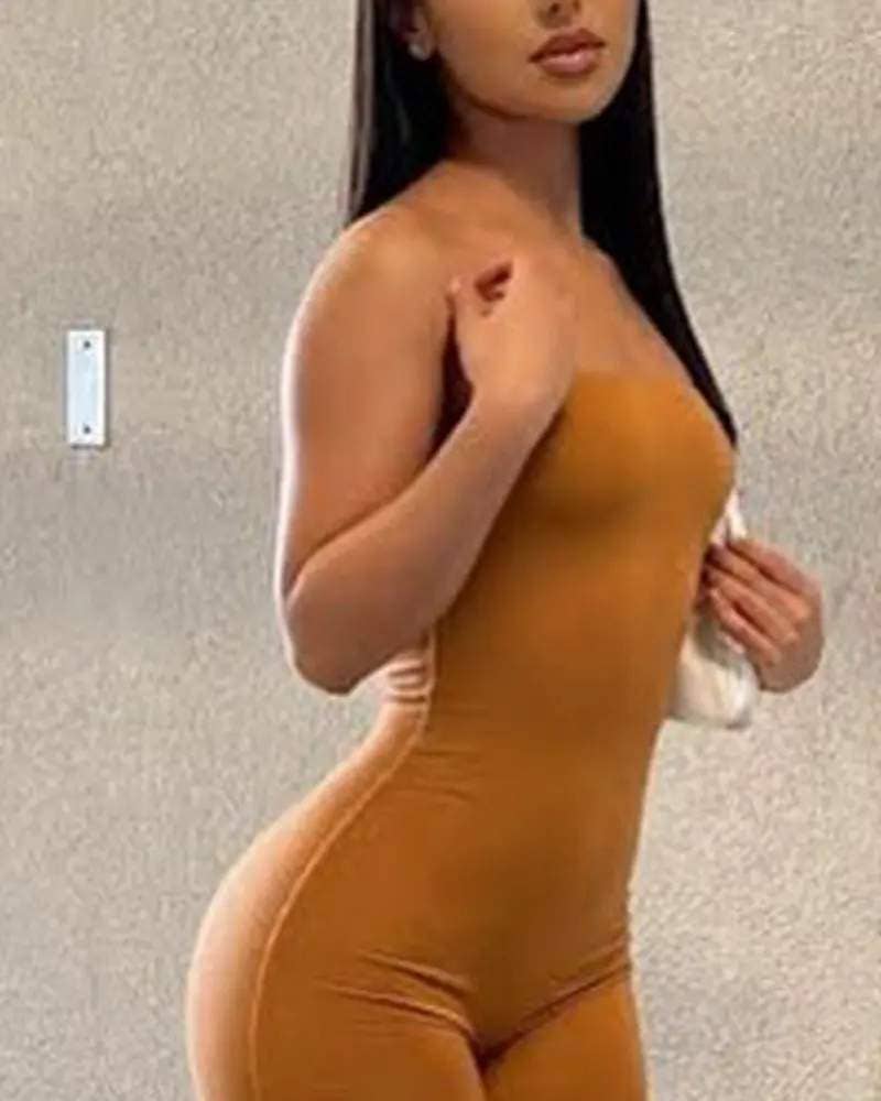 Queen Fashion - Wholesale Jumpsuit - Women's - bandeau split hem skinny jumpsuit6