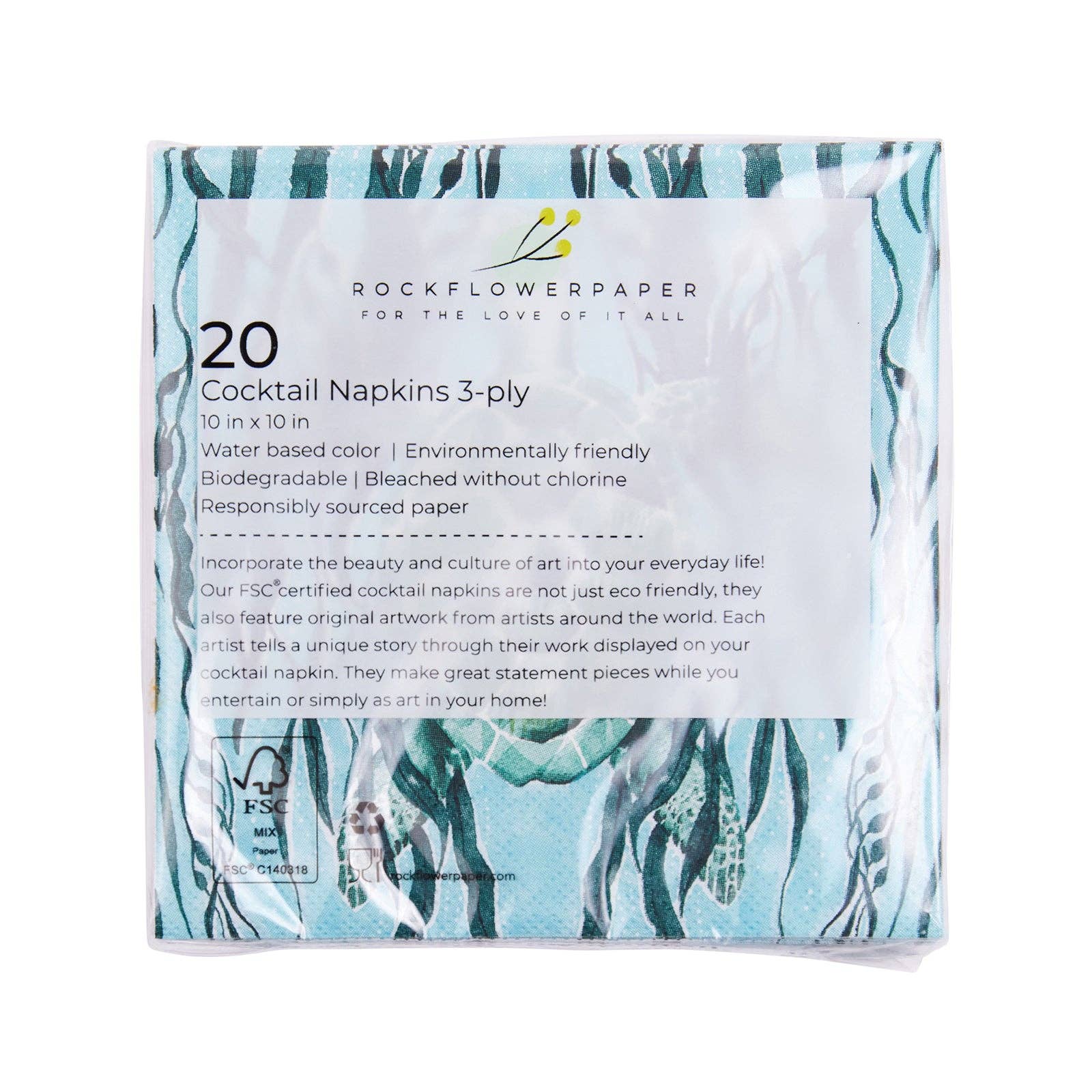 rockflowerpaper - Wholesale Disposable Napkin - Marine Turtle Paper Cocktail Napkins (Pack of 25)3