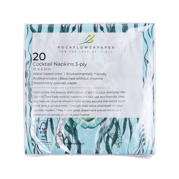 rockflowerpaper - Wholesale Disposable Napkin - Marine Turtle Paper Cocktail Napkins (Pack of 25)3