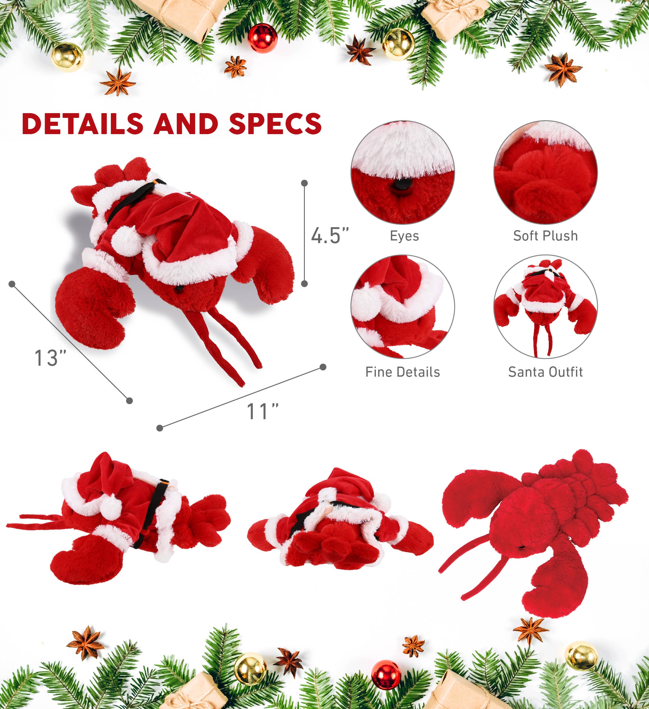 Cota Global – wholesale Fyllda/plyschleksaker - Barn och baby – Plyschjultomte - Supersoft plysch - Elegant röd hummer2