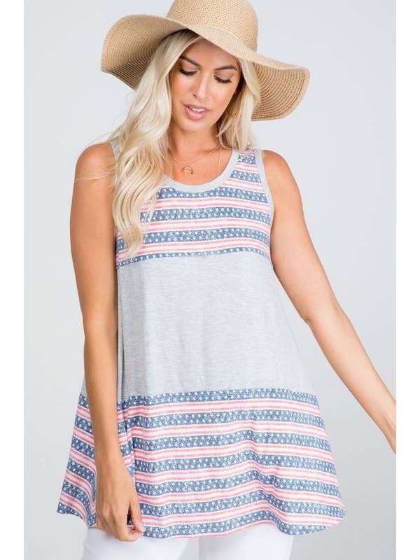 Gris Camiseta sin mangas con diseño de borde raro con diseño de bandera estadounidense de venta al por mayor en Faire