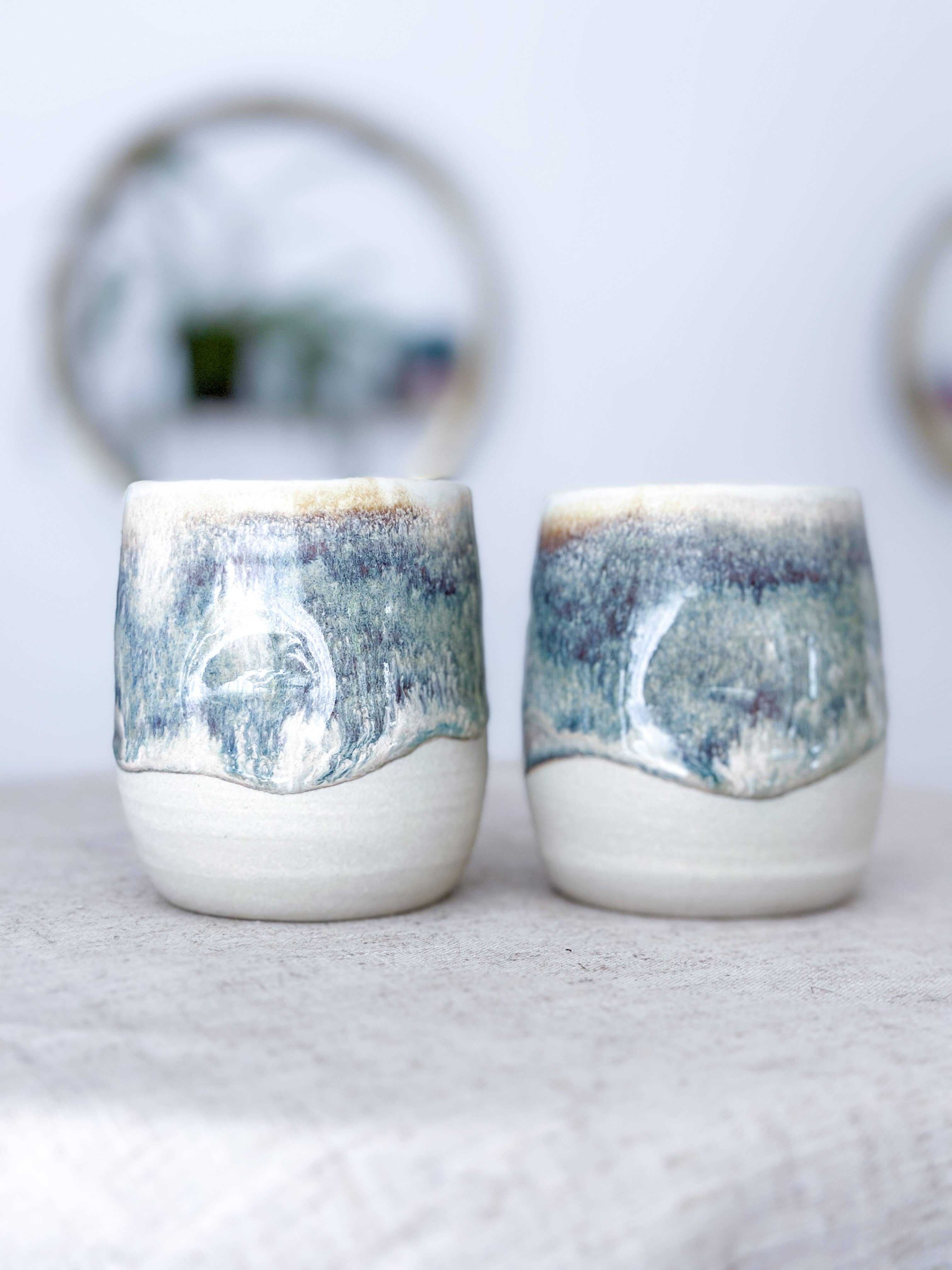 Van Isle Clayworks - Wholesale Coffee/Tea Cup - Neutral Stoneware Cup - Coastal Dusk Glaze - Pottery Ceramic