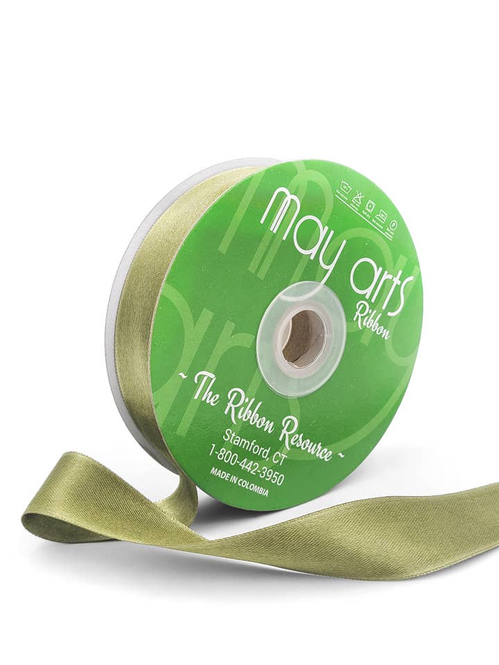 ~7/8"Luster Double Face Satin Ribbon, Olive Green for wholesale by May Arts Ribbon