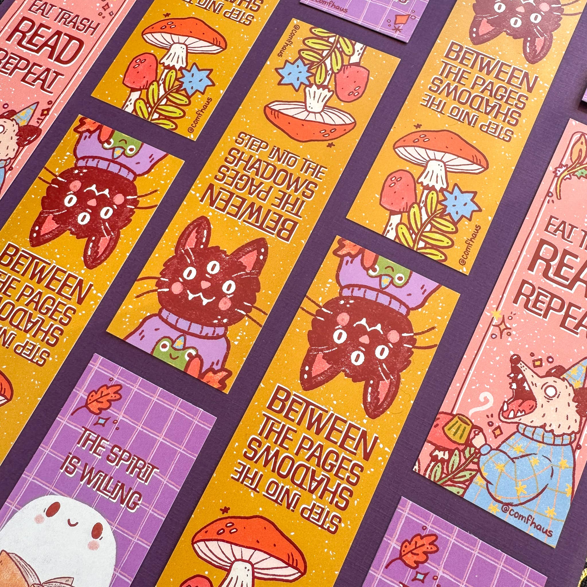 Comfhaus - Vente Marque-page - Signets Spooky Friends | 2 x 6 | Chat, opossum, fantôme8