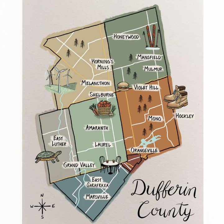Impression d'art du comté de Dufferin pour la vente par Verdant Paper Co.