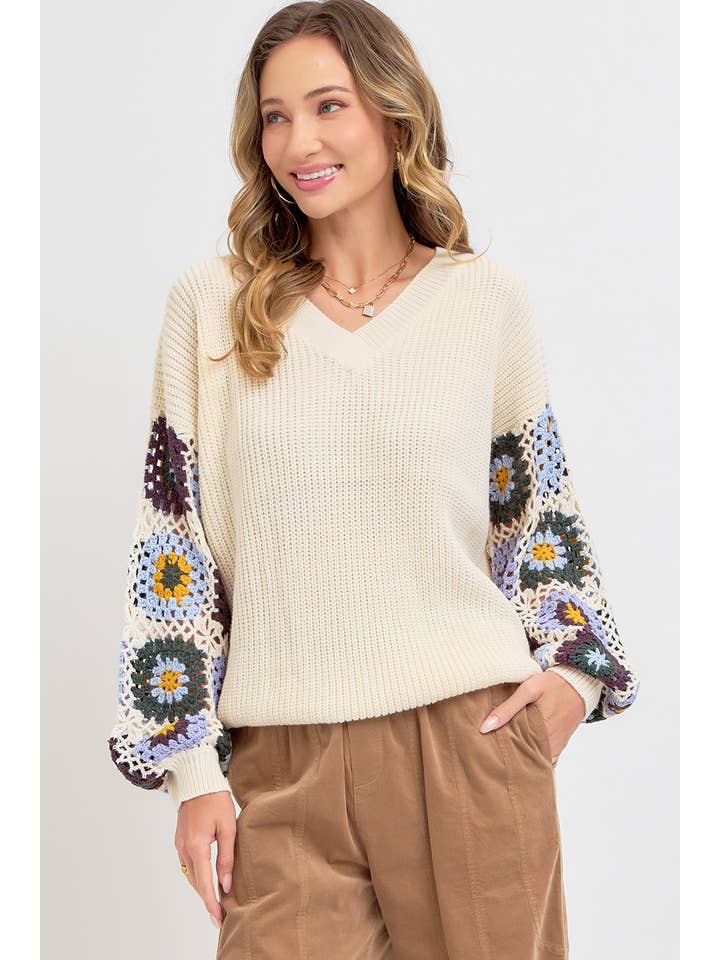 Sweet Lovely by Jen - Wholesale Knit Sweater - Women's - CROCHET PATCHWORK SWEATER