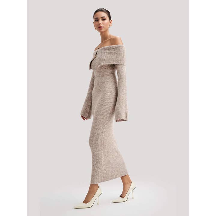 DR901 Off-Shoulder Knit Bodycon Long Sleeve Sweater Dress for wholesale by Productseeker