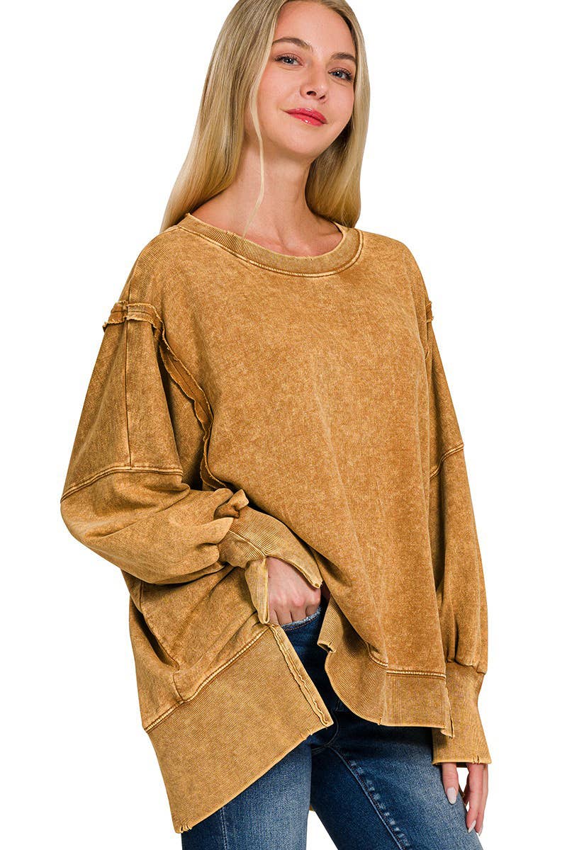 42POPS - Wholesale Sweatshirt - Women's - Split Cuff Washed Oversized Sweatshirt2