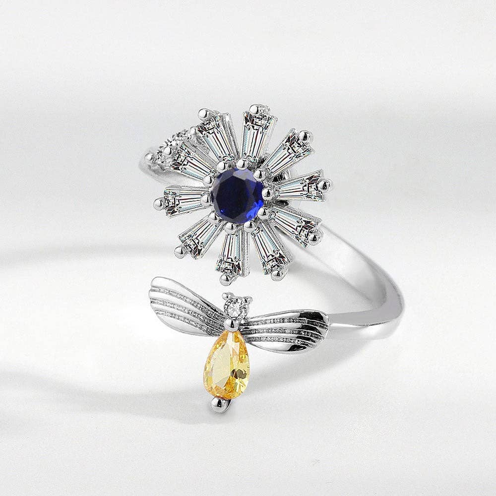 Perimade & Co. LLC - Wholesale Multi-Stone Ring - Daisy Flower Anxiety Spinner Ring in 925 Sterling Silver0