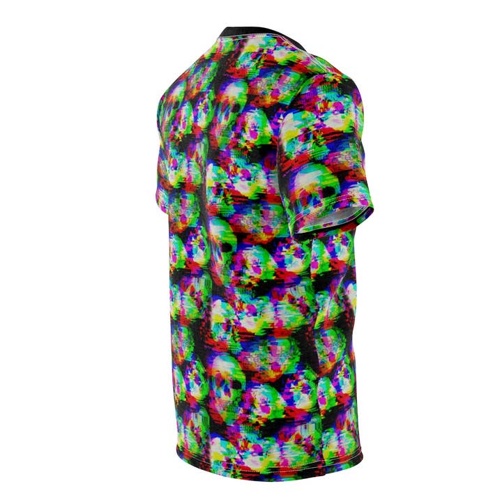 Schwarzes Unisex-T-Shirt mit glitzerndem Totenkopf von AOP Cut & Sew für den Großhandel von Le Fae Rouge