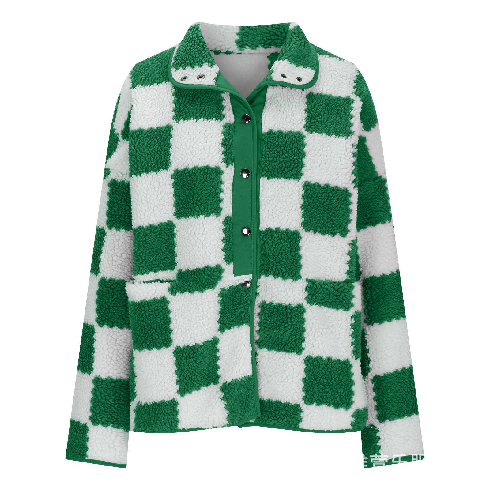 Rosa Clothing - Wholesale Jacket - Women's - Checkered fleece snap buttoned relaxed jacket2