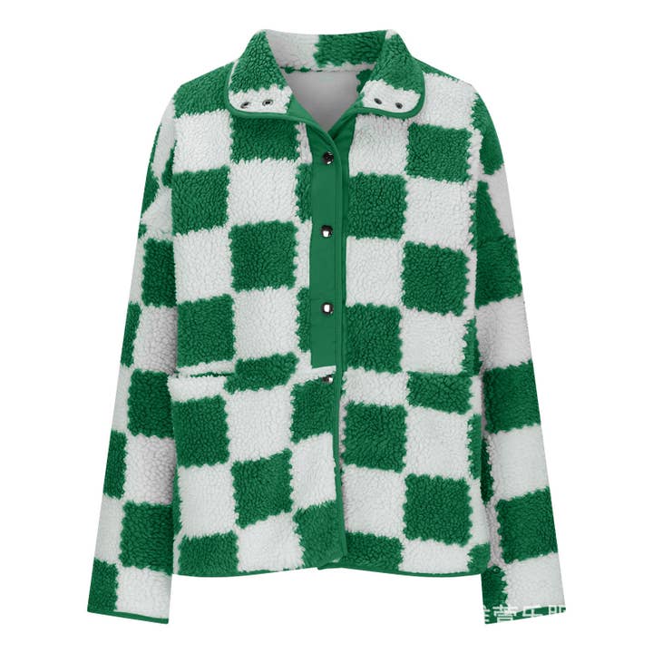 Rosa Clothing - Wholesale Jacket - Women's - Checkered fleece snap buttoned relaxed jacket2