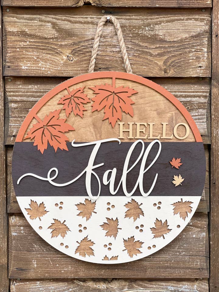 3D Hello Fall Door Hanger for wholesale by Mama E’s Makery