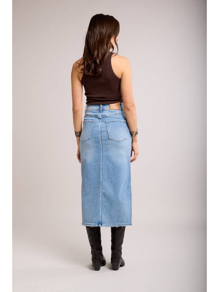 Dirty blue Jupe jean fendue avant coté - Cély for wholesale on Faire