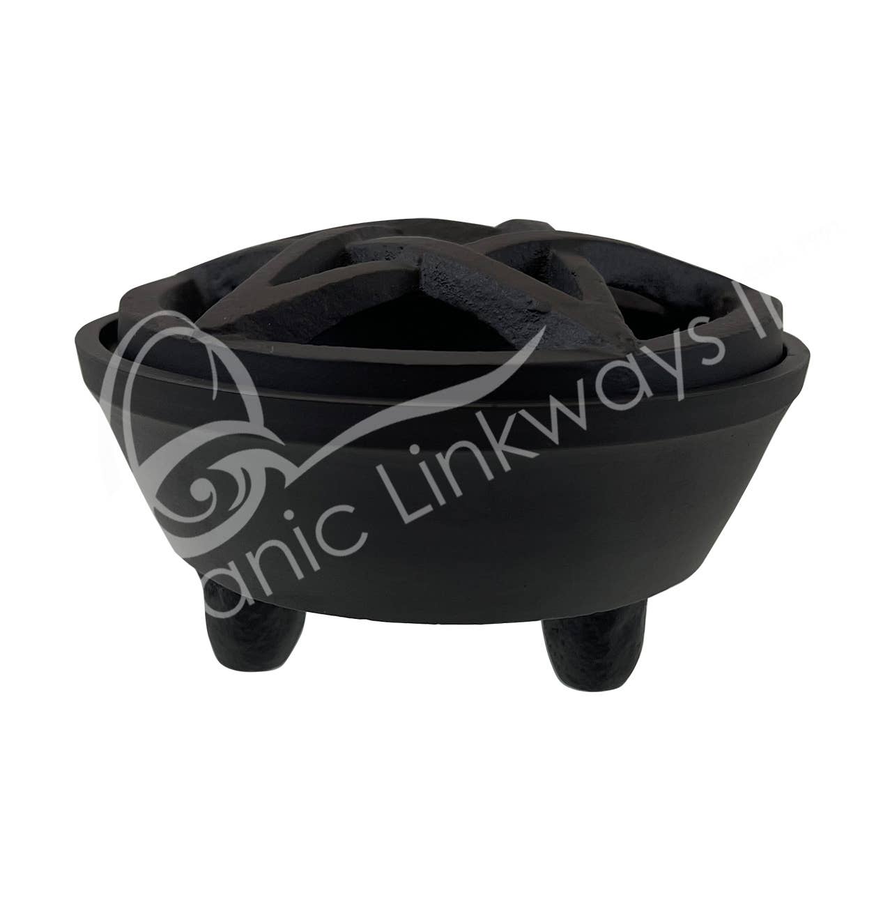 Oceanic Linkways Inc - Wholesale Spiritual Stone/Crystal - (PC)INCENSE HOLDER - CAULDRON WITH PENTACLE LID CAST IRON 3.0