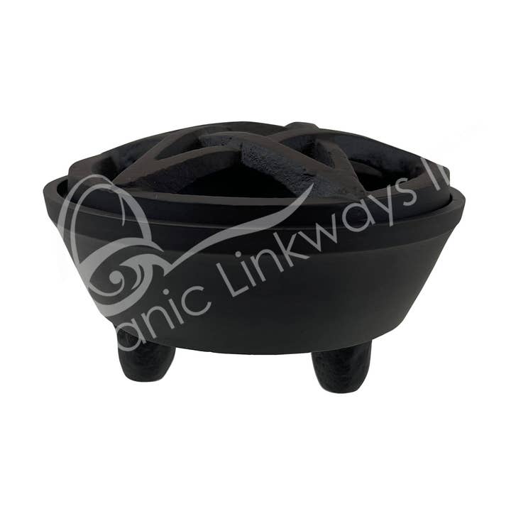 Oceanic Linkways Inc - Wholesale Spiritual Stone/Crystal - (PC)INCENSE HOLDER - CAULDRON WITH PENTACLE LID CAST IRON 3.0