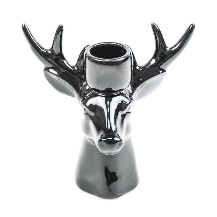 Candle holder - Reindeer - Ceramic - Black - 16x9x16,5cm for wholesale by Housevitamin bv