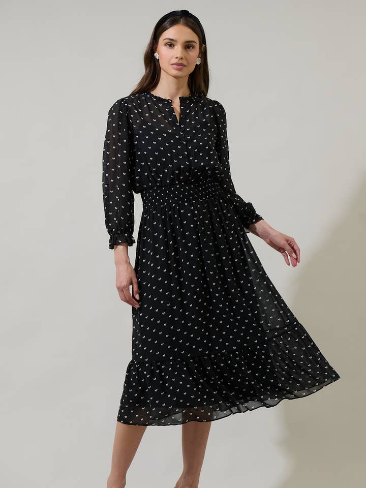 Rosaly Bow Irene Smocked Midi Dress for wholesale by Sugarlips