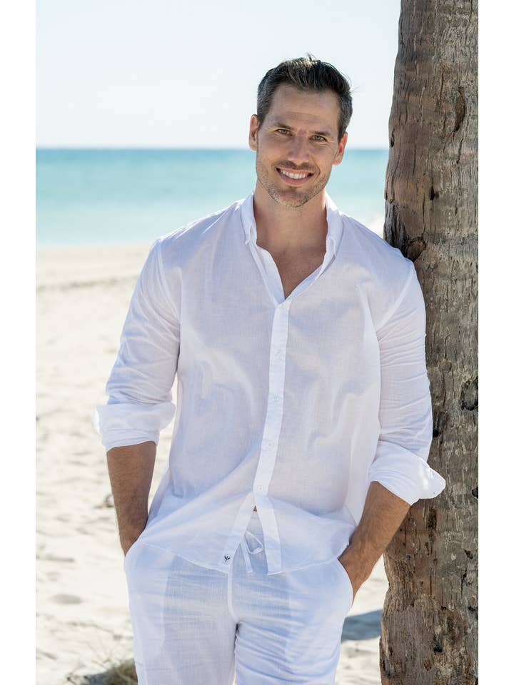 Cotton Natural - Wholesale Button Down Shirt - Men's - VI Men's Natural Cotton Roll-Up Sleeve Shirt2