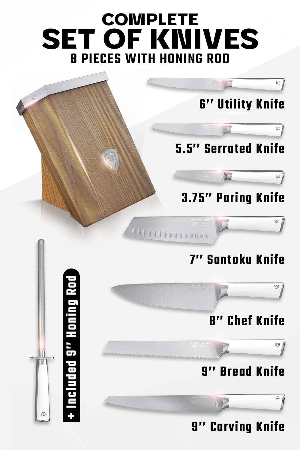 Dalstrong - Wholesale Knife Set - 8-Piece Knife Block Set | White Handle | Vanquish Series | NSF Certified | Dalstrong ©2