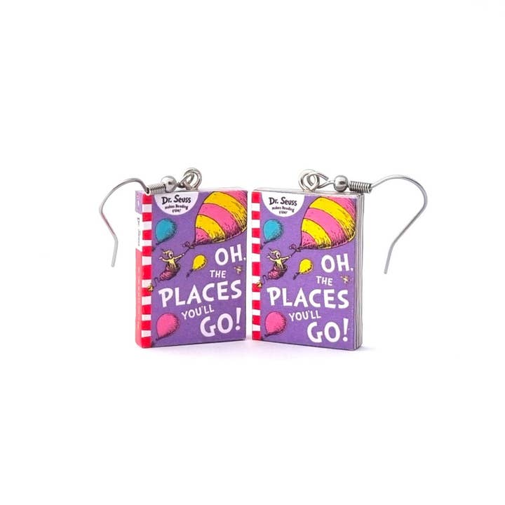 Boucles d'oreilles livre "Oh, les endroits où vous irez" pour la vente par Cheeky Little Monkeys Jewellery