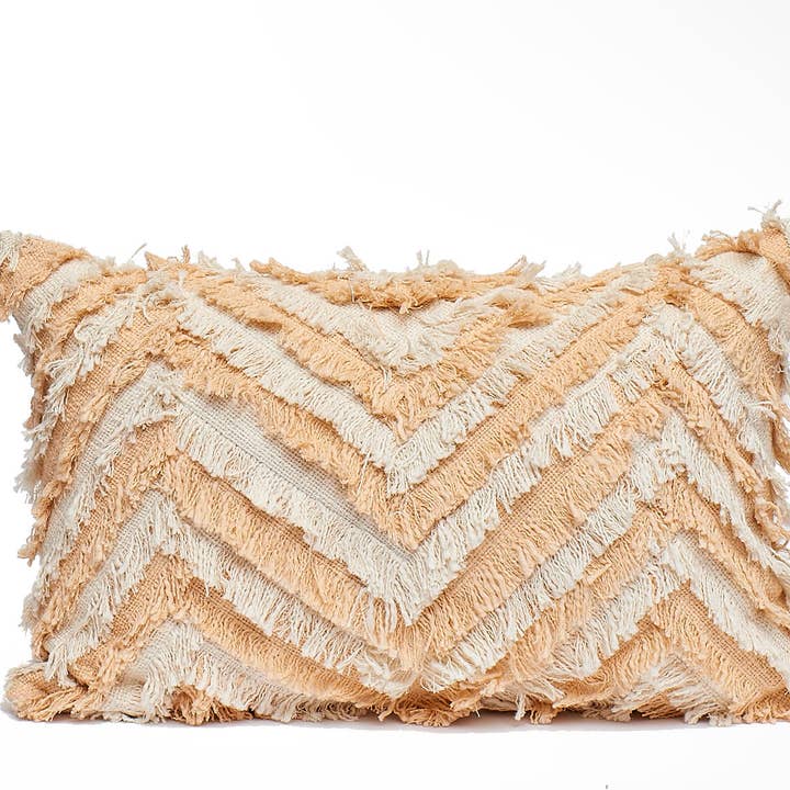 Zig Zag Alternate Fringe Lumbar Throw Pillow for wholesale by House Of Harkaari