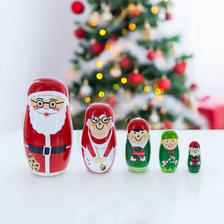 BestPysanky - Wholesale Christmas decoration - 5 Santa, Mrs. Claus, Elf & Snowman Wooden Nesting Dolls1